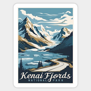 Retro Kenai Fjords National Park Alaska Tourist Souvenir Sticker